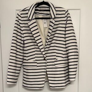 LOFT Women's Navy and White Striped Blazer